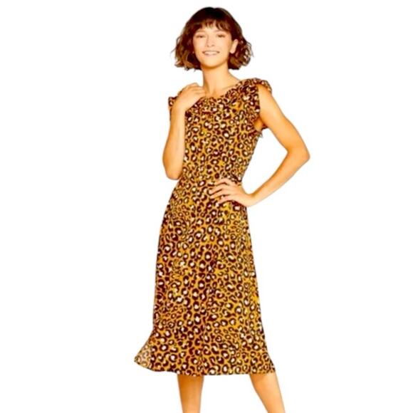 Who What Wear Midi Dress Ruffle Collar Yellow Leopard Women’s Plus Size XXL - Picture 13 of 13